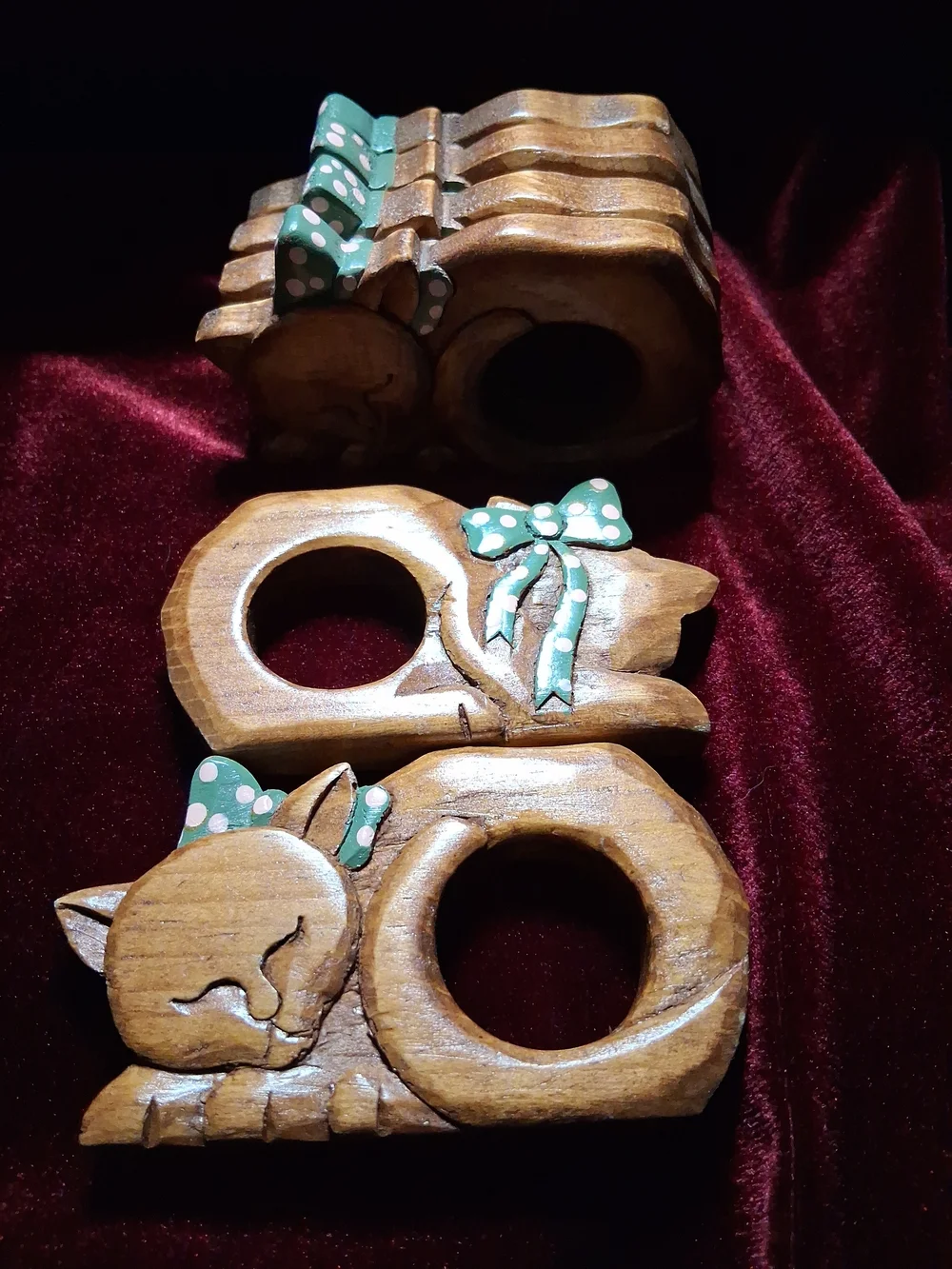 Handcrafted Wooden Cat Napkin Rings Vintage